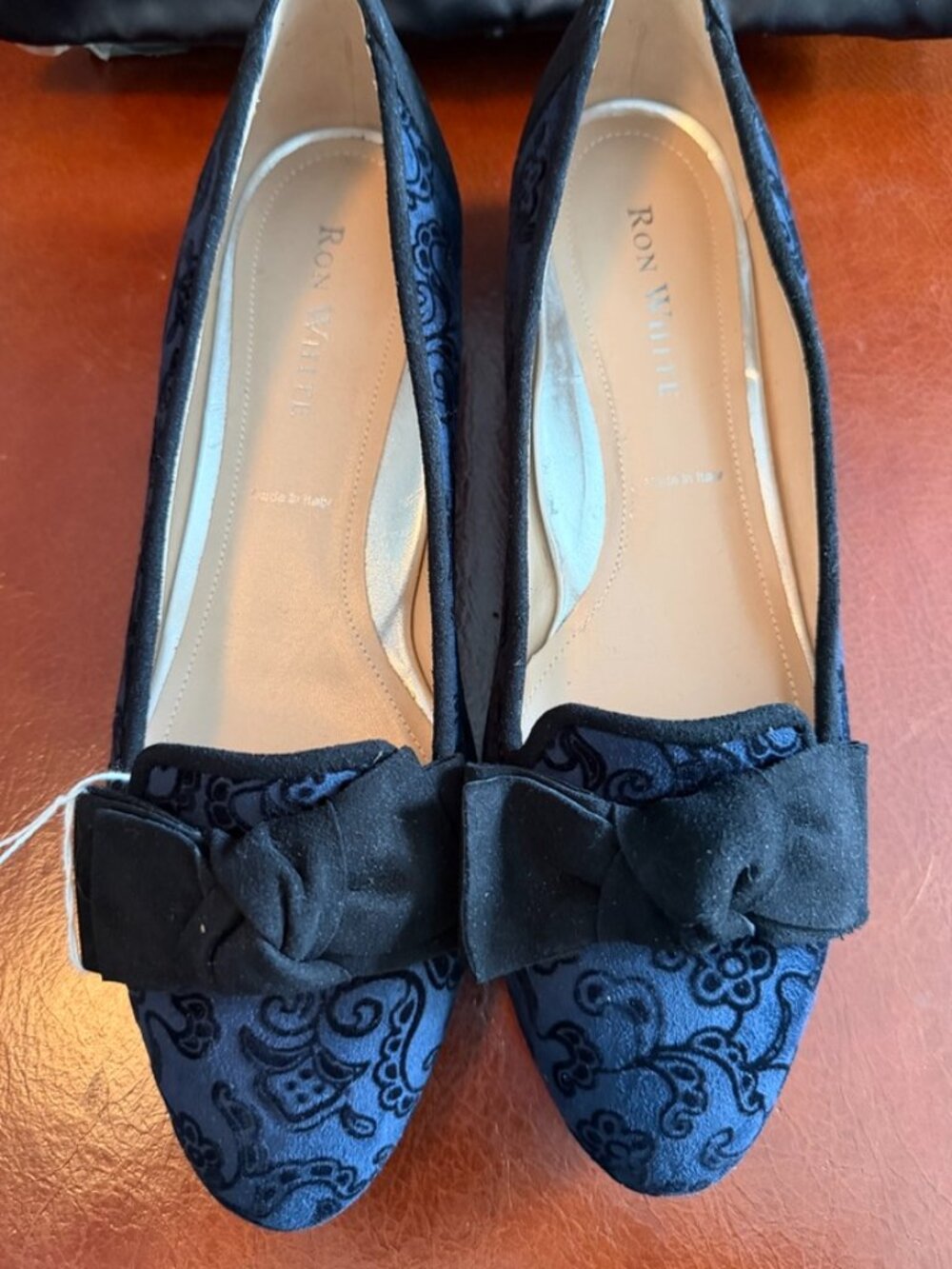 Ron White Heidi Paisley French Navy & Velvet Embossed Suede shoes, Size 40